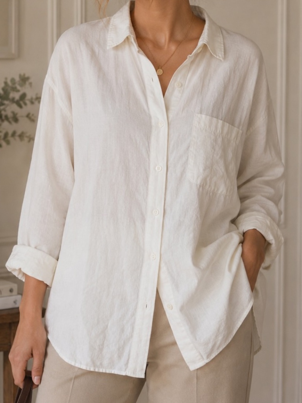 Vintage Nygaard Collection Button Down Shirt Womens Size 16 White Linen